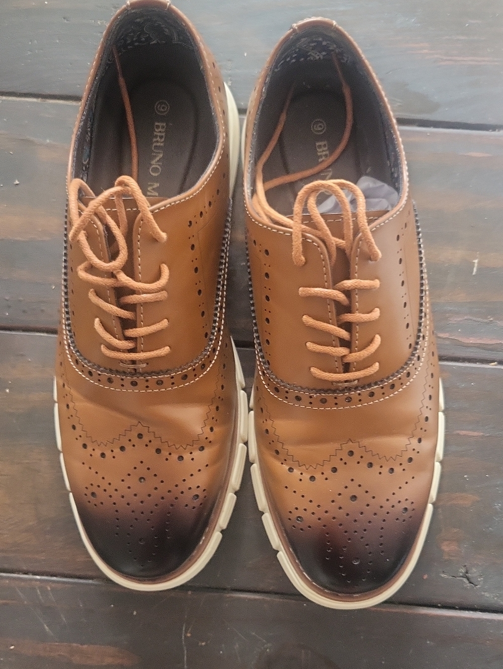 Bruno Marc Men's Tan Burnished Wingtip Derby Shoes